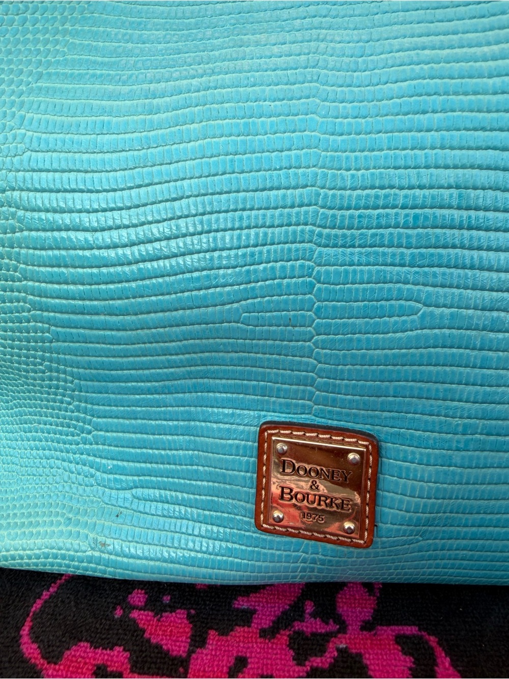 Dooney & Bourke Turquoise Textured Hobo Bag with Brown Trim - Picture 2 of 6